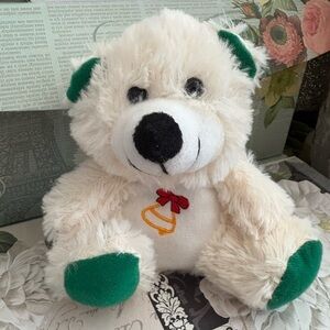 Plush Dog Toy with Green Accents